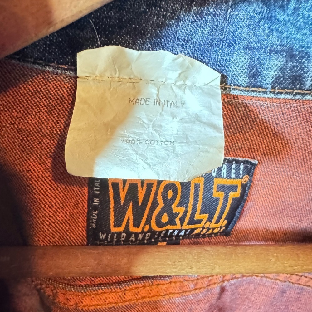 Wild and Leathal Trash W&LT Denim Jacket with Orange Trim Size Large - Picture 2 of 15